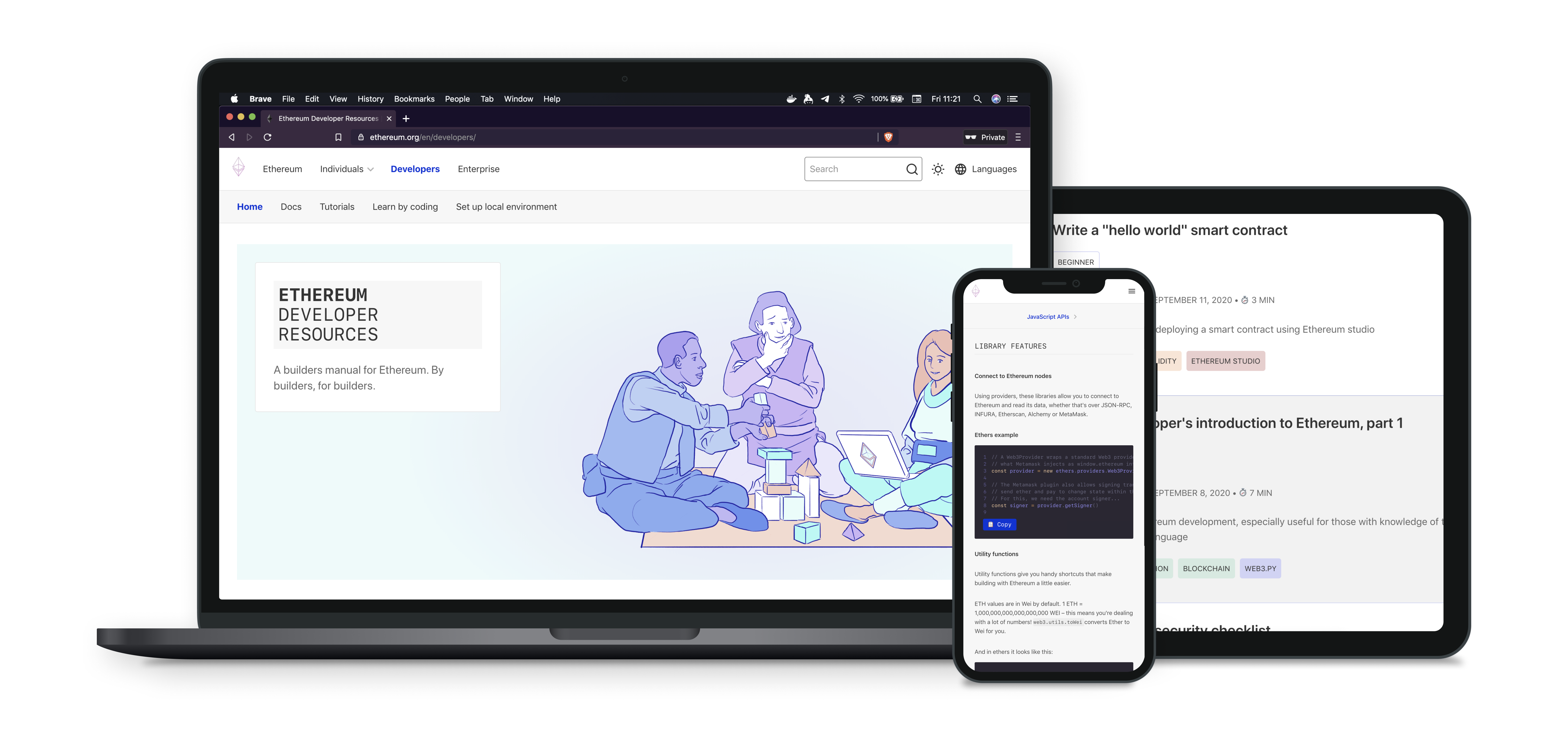 The new ethereum.org developer portal on different devices